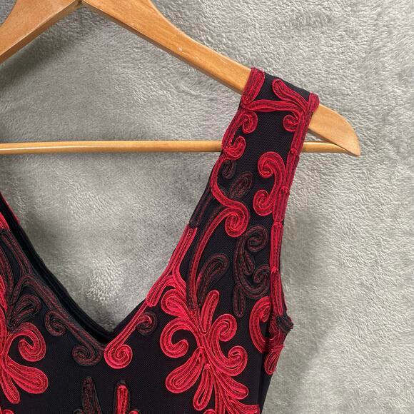 Y2k Midi Dress Size 8 Black Red Floral Embroidered Fairy Grunge Whimsigoth Party - Picture 13 of 16